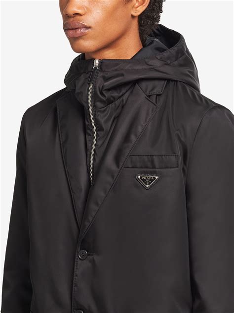 prada logo plaque hooded jacket